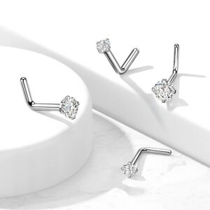 Pierced Owl 18-20GA G23 Implant Grade Titanium Prong Set CZ Crystal L-Bend Nose Stud (20GA (0.8mm))