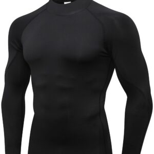 Men's Compression Shirts Long Sleeve Athletic Workout Tops Gym Undershirts Active Sports Baselayers Black Medium