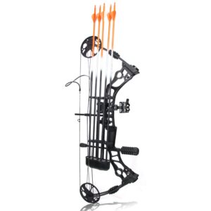 Archery Compound Bow and Arrow for Adults and Youth，Bowfishing and Hunting Bow Set, 320 fps,18"-30" Draw Length,35-70 Lbs Draw Weight, Package with Archery Hunting Equipment Black