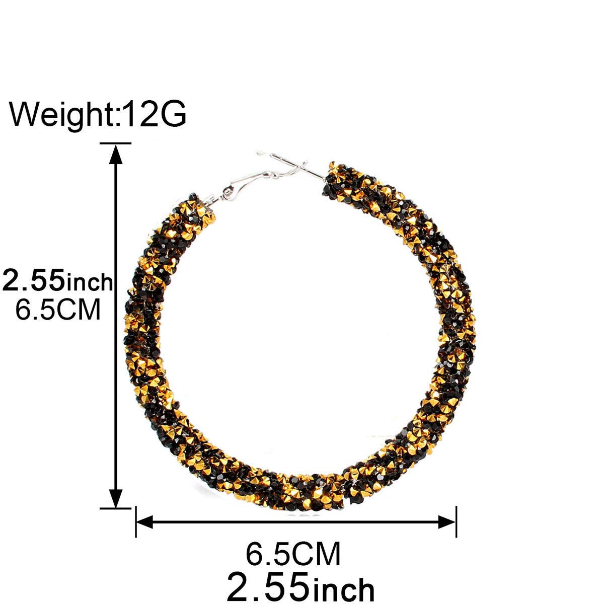 Bohemian Sparkle Resin Rhinestone Wrapped Big Hoop Dangle Earrings Circle Jewelry for Women-Black