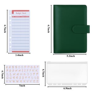 Antner A6 Budget Binder with Cash Envelopes, 8PCS Binder Pockets, 12PCS Expense Budget Sheets, A6 6-Ring Money Saving Binder Planner Organizer with Letter Stickers for Cash Budgeting, Dark Green