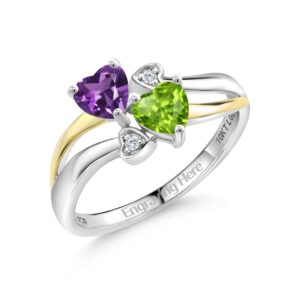 gem stone king 925 silver and 10k yellow gold multi-color multi and white lab grown diamond ring for women (0.86 cttw, gemstone, heart shape 5mm, size 8)