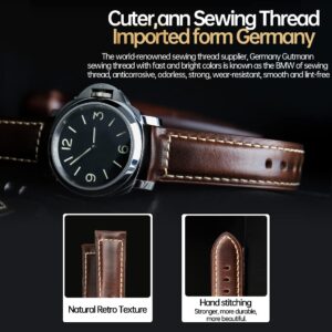 REZERO Watch Band, Vintage Oil Wax Leather Watch Straps 18mm 19mm 20mm 21mm 22mm 23mm 24mm 26mm Watch Belt for Men Women