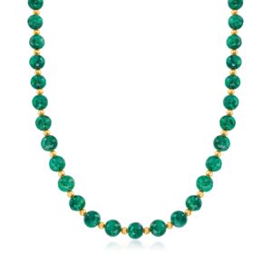 ross-simons 235.00 ct. t.w. emerald bead necklace in 14kt yellow gold. 20 inches