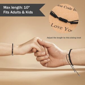 Morse Code Bracelets for Women Men, 2PCS I Love You String Adjustable Matching Bracelets Gifts for Couples Mom Daughter Best Friend Inspirational bracelets with Black Hematite Beads