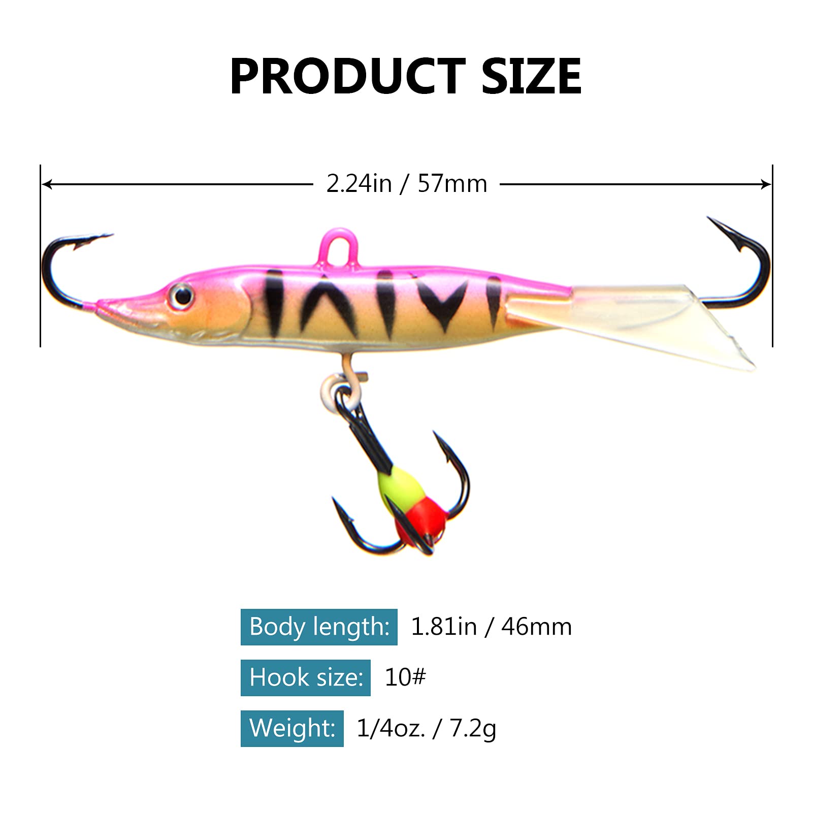 BASSDASH Ice Fishing Lures with Glide Tail Wings Winter Ice Jigging Fishing Jigs for Bass Perch Walleye Pike