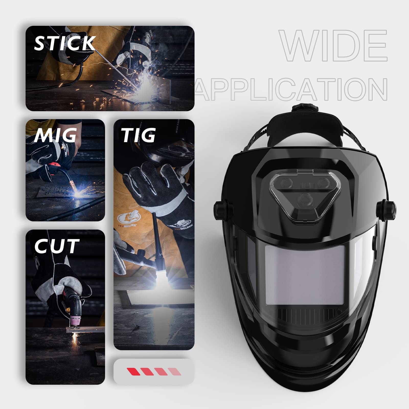 YESWELDER Panoramic View Auto Darkening Welding Helmet, Large Viewing True Color 6 Arc Sensor Welder Mask