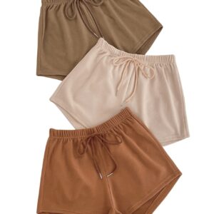 MakeMeChic Women's 3pack Elastic Waist Knot Front Lounge Track Shorts Brown Apricot Rust Brown S