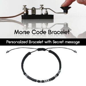 Morse Code Bracelets for Women Men, 2PCS I Love You String Adjustable Matching Bracelets Gifts for Couples Mom Daughter Best Friend Inspirational bracelets with Black Hematite Beads