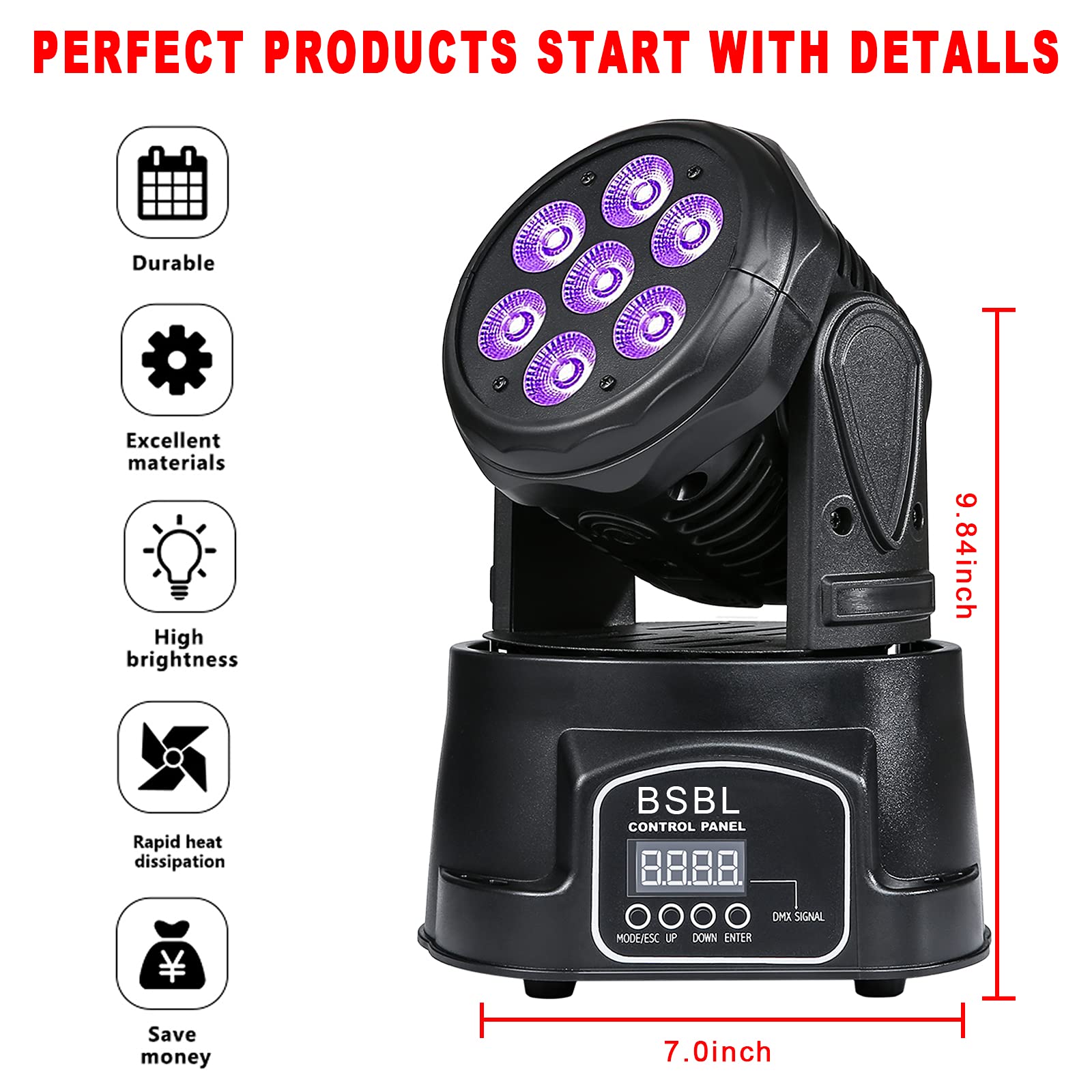 70W Moving Heads Wash Lights RGBW LED Stage Light 9/14CH DMX Light with Professional Spotlight for DJ Disco Events Wedding Birthday Party Live Show Bar...