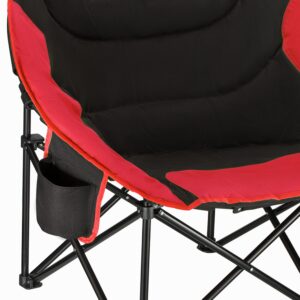 KingCamp Foldable Saucer Moon Lounge Chair with Cupholder Storage Pocket for Indoor Home or Outdoor Camping and Tailgating Use, Black/Red