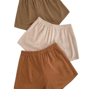 MakeMeChic Women's 3pack Elastic Waist Knot Front Lounge Track Shorts Brown Apricot Rust Brown S