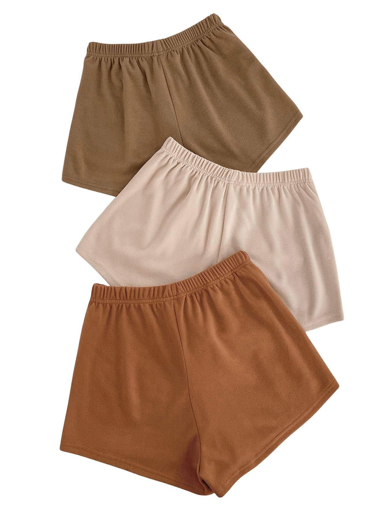 MakeMeChic Women's 3pack Elastic Waist Knot Front Lounge Track Shorts Brown Apricot Rust Brown S