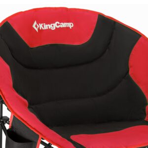 KingCamp Foldable Saucer Moon Lounge Chair with Cupholder Storage Pocket for Indoor Home or Outdoor Camping and Tailgating Use, Black/Red