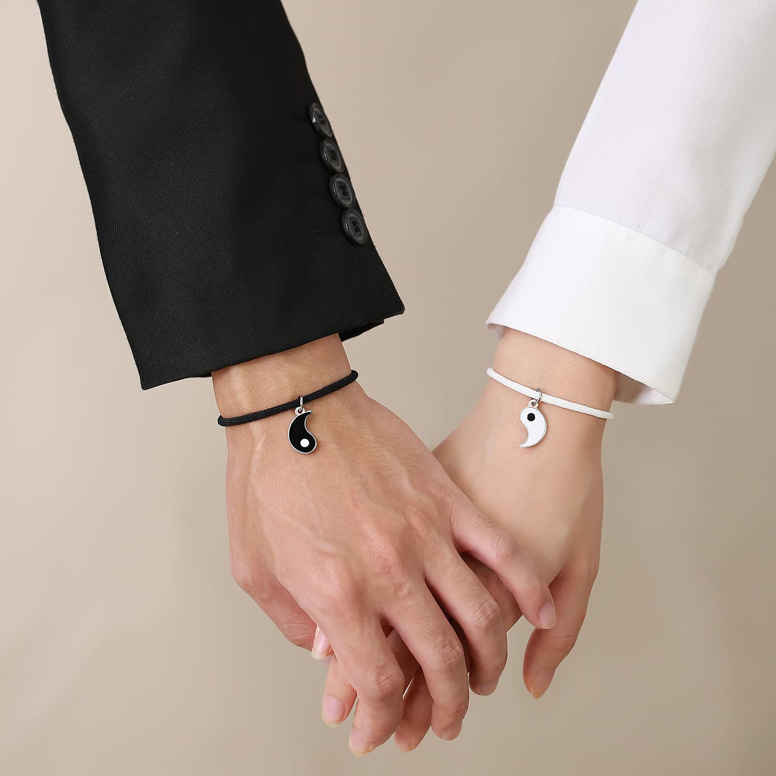 TempBeau Couple Friend Yin Yang Bracelet - Adjustable Friendship Bracelets for 2, Matching Heart Charm, Promise Jewelry Gifts Set for Women Men BFF