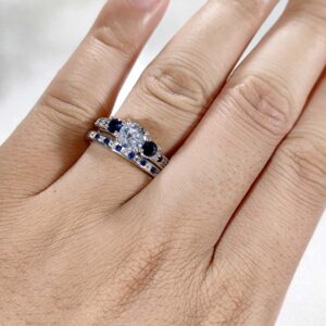 MASHAN Adjustable Size Women Wedding Ring Sets 10K Gold Plated 925 Sterling Silver 1.5ct AAAAA CZ Three Stone Engagement Ring Blue Cz Wedding Band