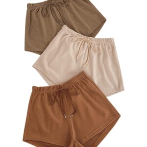 MakeMeChic Women's 3pack Elastic Waist Knot Front Lounge Track Shorts Brown Apricot Rust Brown XL