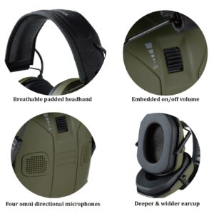 FUYOU 4 Mics Electronic Ear Protection Shooting Hearing Protection Ear Muff Gun Range-Noise Canceling Electronic Earmuff Hunting Sound Amplifier Ear Protector