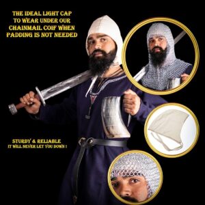 Mythrojan MEDIEVAL LIGHT CANVAS CAP: Soft Sturdy 100% Cotton Coif for your Next Costume