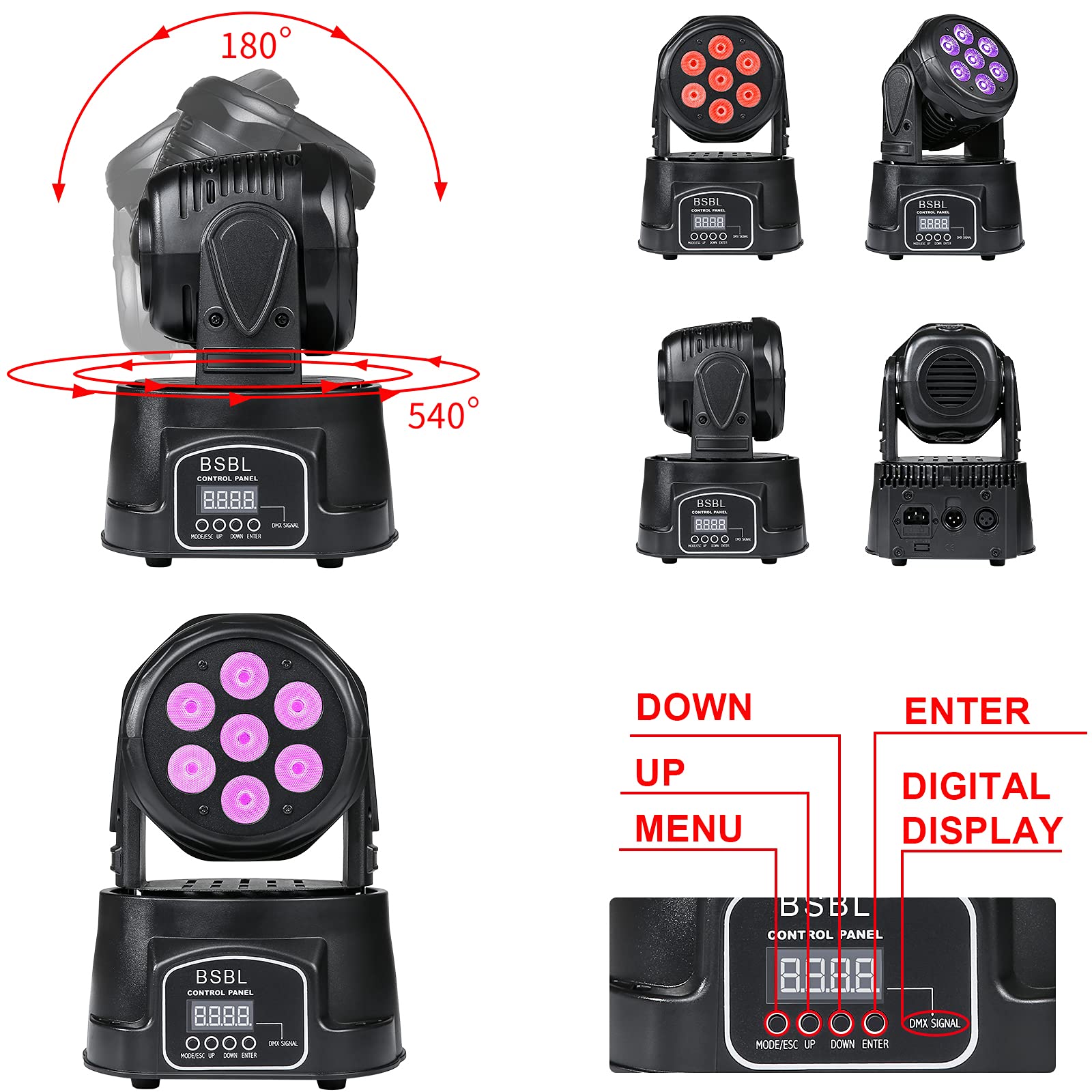 70W Moving Heads Wash Lights RGBW LED Stage Light 9/14CH DMX Light with Professional Spotlight for DJ Disco Events Wedding Birthday Party Live Show Bar...