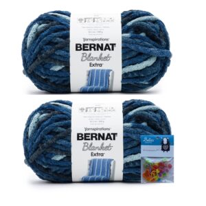 Bernat Blanket Extra Yarn, Jumbo Gauge #7, 2-Pack (Teal Dreams) Bundle with Bella's Crafts Stitch Markers