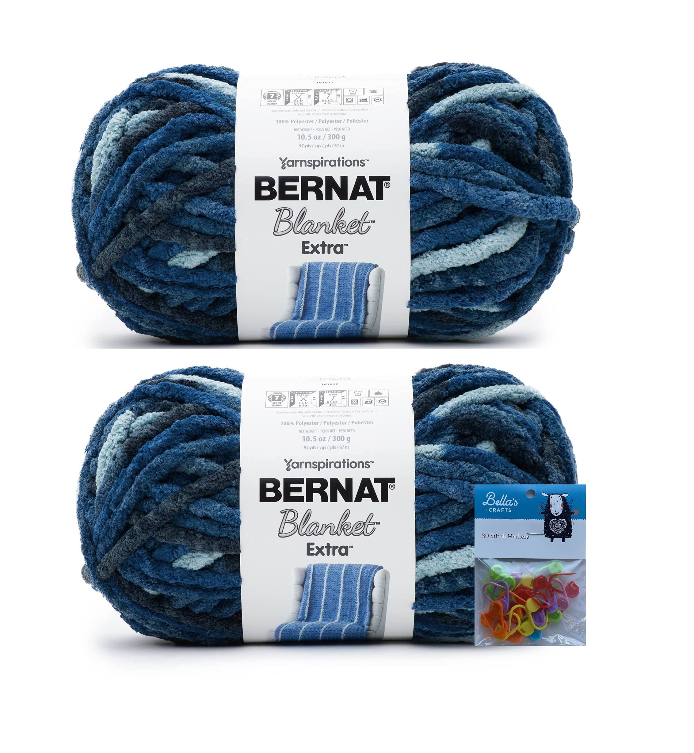 Bernat Blanket Extra Yarn, Jumbo Gauge #7, 2-Pack (Teal Dreams) Bundle with Bella's Crafts Stitch Markers