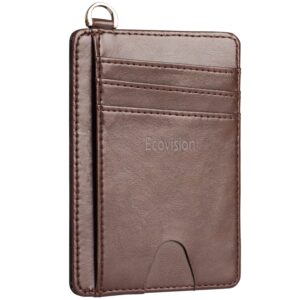 ecovision slim minimalist front pocket wallet, rfid blocking credit card holder wallet with detachable d-shackle for men women