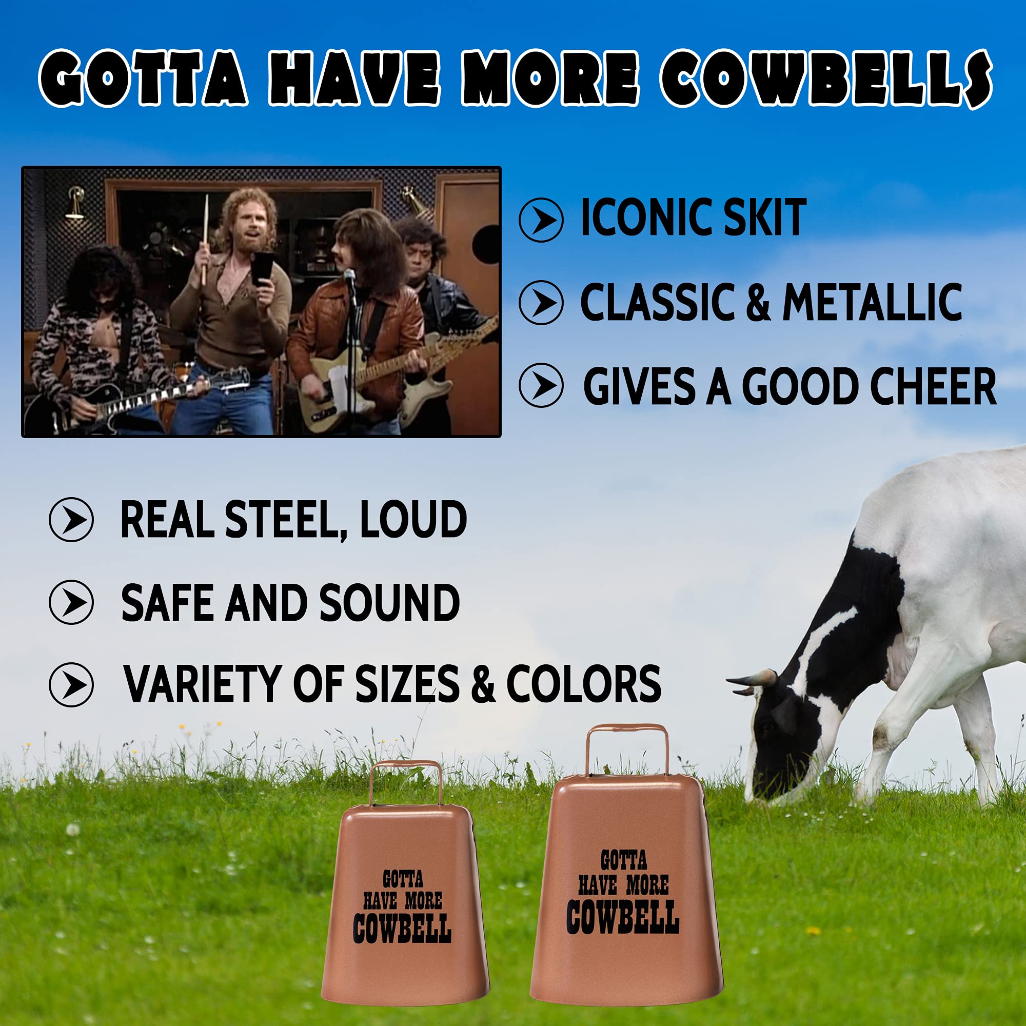 Bevin Bells "Gotta Have More Cowbell" (Medium) | Kentucky Cow Bell w/ Copper Color | Made from Steel | Loud Noise Makers w/ Handle | Made in CT, USA