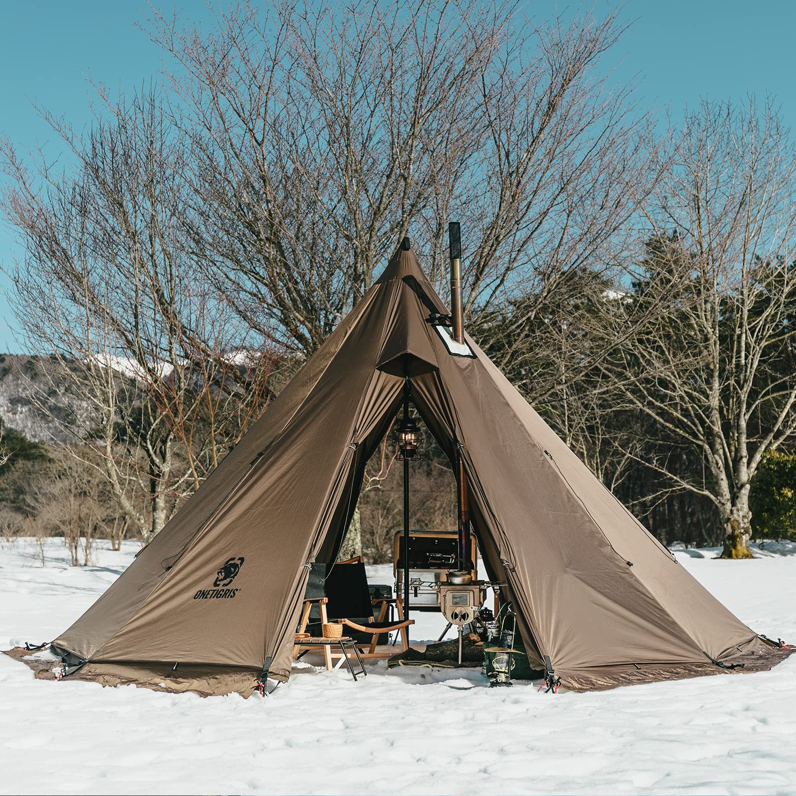 OneTigris Rock Fortress Hot Tent with Stove Jack, 4~6 Person, 4 Season Tipi Tent for Family Camping Backpacking Hunting Fishing Waterproof Wind-Proof.