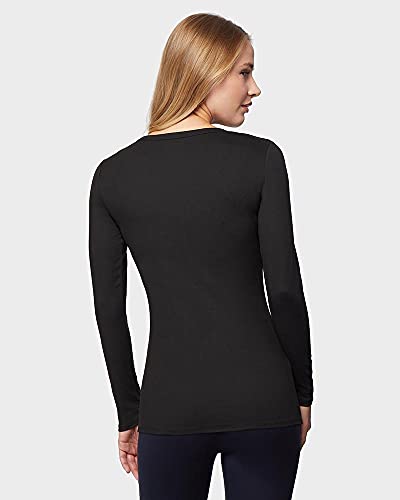 32 DEGREES Heat Womens Ultra Soft Thermal Lightweight Baselayer Crew Neck Long Sleeve Top, Black, Large