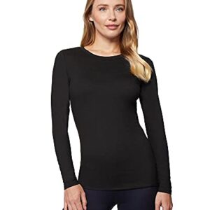 32 DEGREES Heat Womens Ultra Soft Thermal Lightweight Baselayer Crew Neck Long Sleeve Top, Black, Large