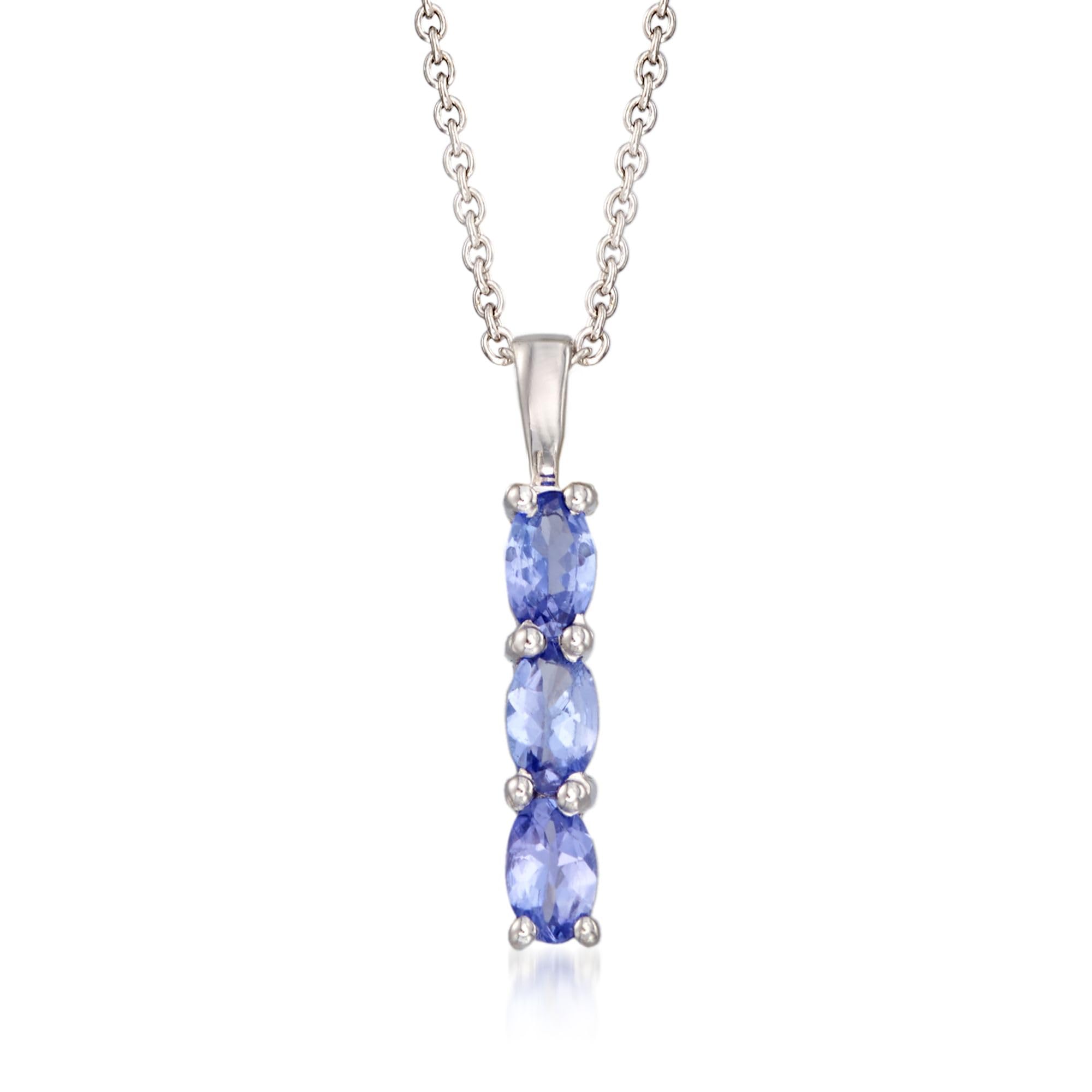 Ross-Simons 0.70 ct. t.w. Tanzanite Linear Pendant Necklace in Sterling Silver. 20 inches