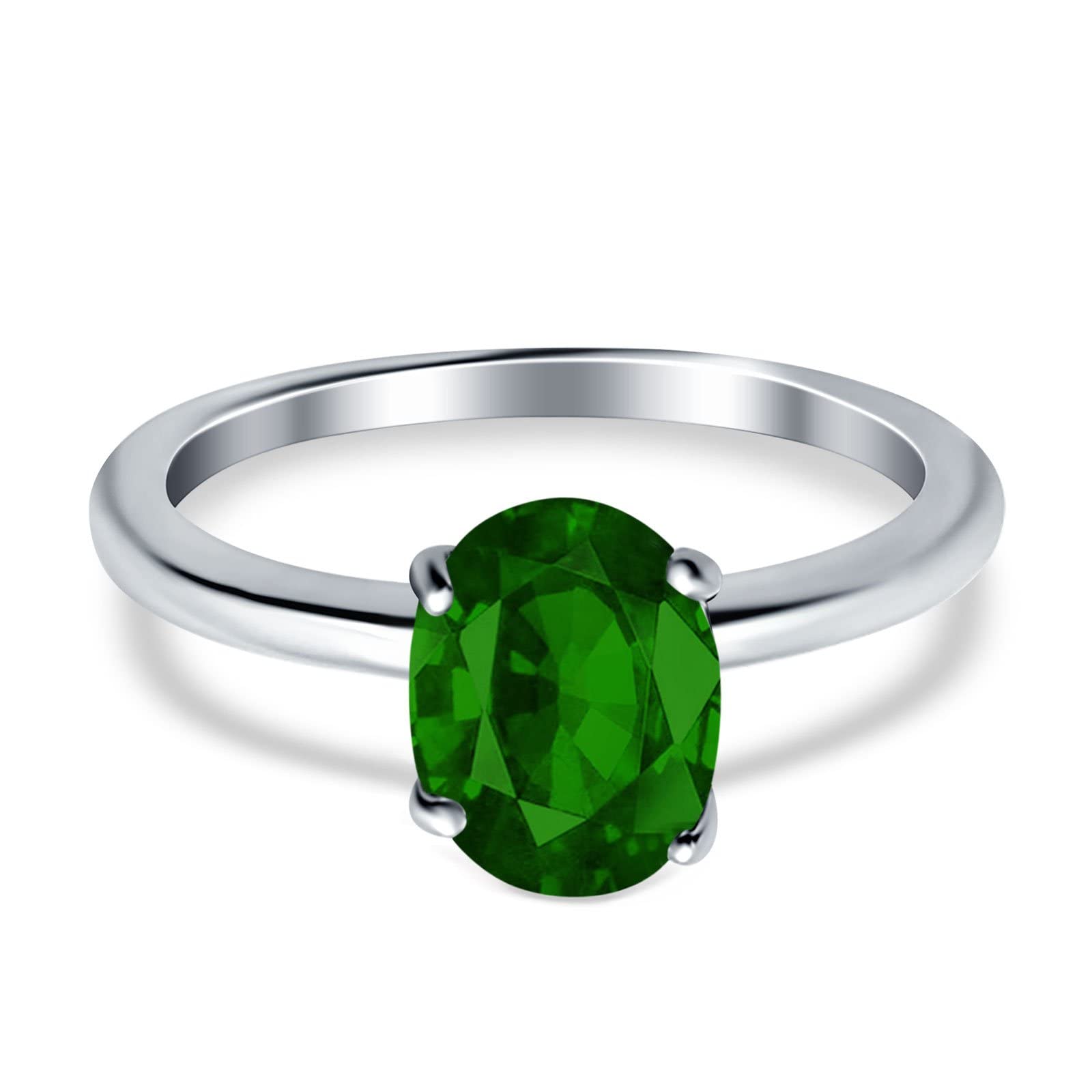 Blue Apple Co. Simulated Green Emerald CZ Size-8 Oval Cut Cathedral Solitaire Wedding Engagement Ring 925 Sterling Silver