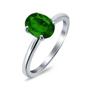 Blue Apple Co. Simulated Green Emerald CZ Size-8 Oval Cut Cathedral Solitaire Wedding Engagement Ring 925 Sterling Silver