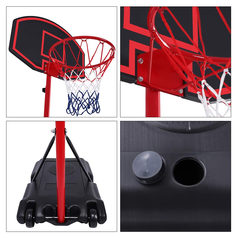 Elitezip Portable Basketball Hoop and Goal, Height Adjustable 5-7ft/6-10ft Outdoor Basketball Goal for Youth Kids Indoor Outdoor Use (Red-Adjustable Height 5ft-7ft)