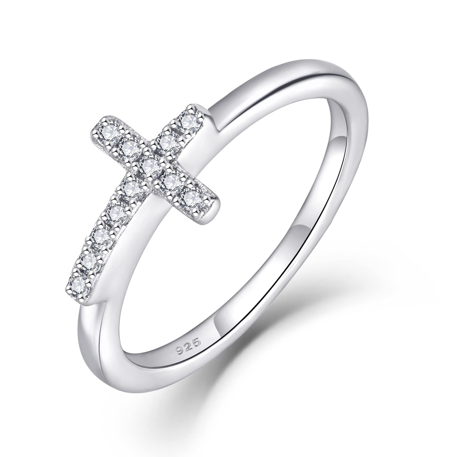 STARCHENIE Sideways Cross Ring 925 Sterling Silver Christian Religious Jewelry Gift for Women Size 8