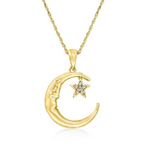 Ross-Simons Diamond-Accented "Love You To The Moon and Back" Moon and Star Pendant Necklace in 18kt Gold Over Sterling. 20 inches