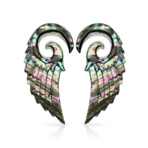 Pierced Owl Abalone Angel Wing Hanging Spiral Taper Plugs, Sold as a Pair (10mm (00GA))