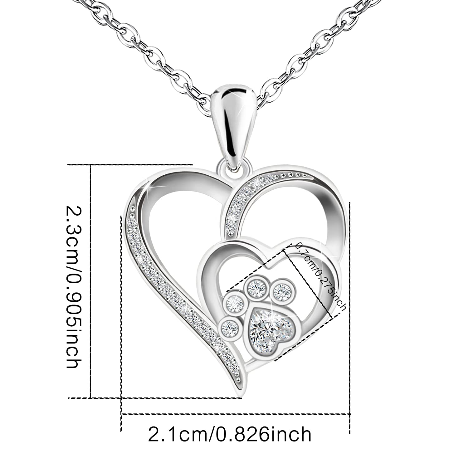 KITEENAL Paw Necklace for Women - Sterlings Silver Cubic Zirconia Dog Cat Pet Paw Print Love Heart Pendant Necklace Adjustable Charm Necklace Mother's Day Gifts