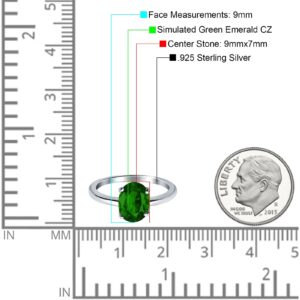 Blue Apple Co. Simulated Green Emerald CZ Size-8 Oval Cut Cathedral Solitaire Wedding Engagement Ring 925 Sterling Silver