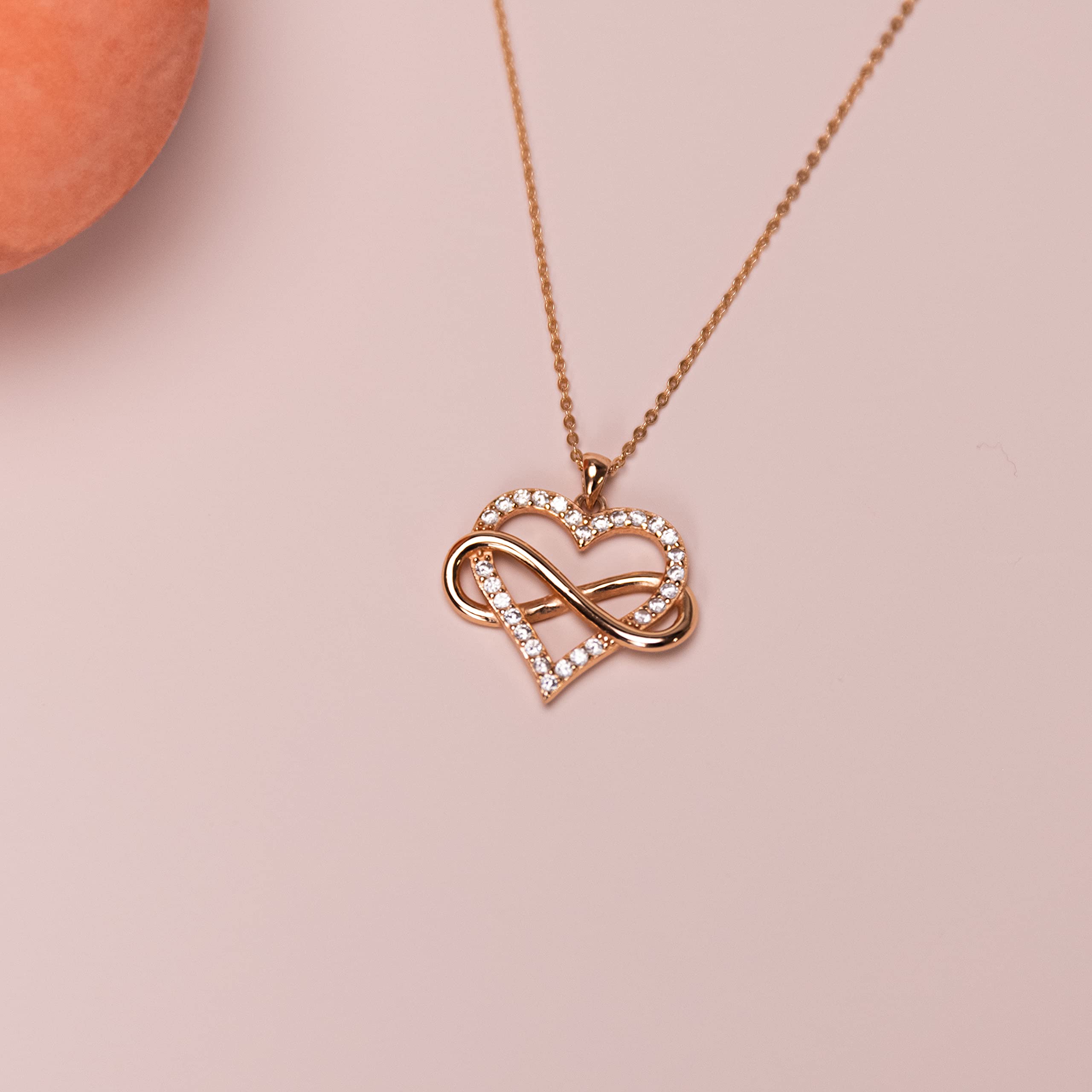 Sash & Soph Infinity Heart Necklace for Women. Rose Gold Plated 925 Sterling Silver Heart Necklace for Girlfriend, Love Heart Pendant on 18" Chain with 2" Extender