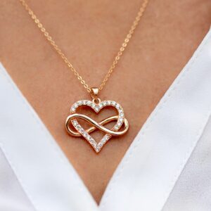 Sash & Soph Infinity Heart Necklace for Women. Rose Gold Plated 925 Sterling Silver Heart Necklace for Girlfriend, Love Heart Pendant on 18" Chain with 2" Extender