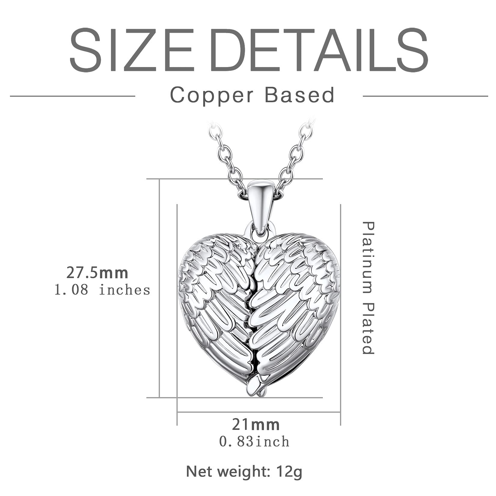 SILVERCUTE Heart Locket Necklace that Holds Pictures Customized Platinum Plated Guardian Angel Wings Photo Lockets Pendant for Women Men