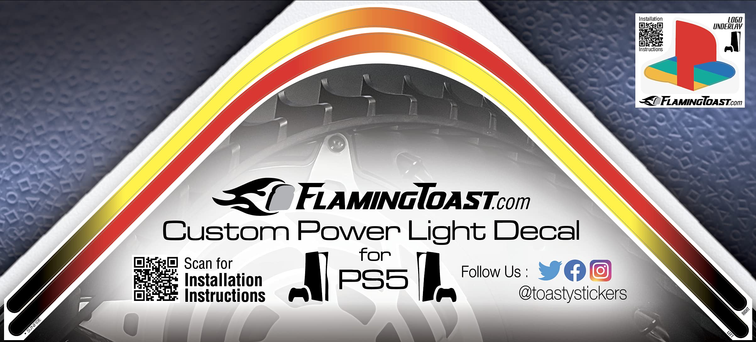 Power Light Decal and Underlay Sticker Combo for PS5 Playstation 5 (Sunfire)