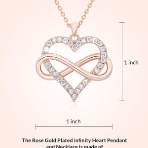 Sash & Soph Infinity Heart Necklace for Women. Rose Gold Plated 925 Sterling Silver Heart Necklace for Girlfriend, Love Heart Pendant on 18" Chain with 2" Extender