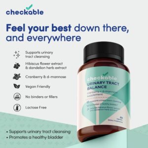 Checkable Bladder Control Supplements with D-Mannose, Cranberry, Hibiscus, and Dandelion - Urinary Tract Infection Treatment for Women and Men, 60 Cap