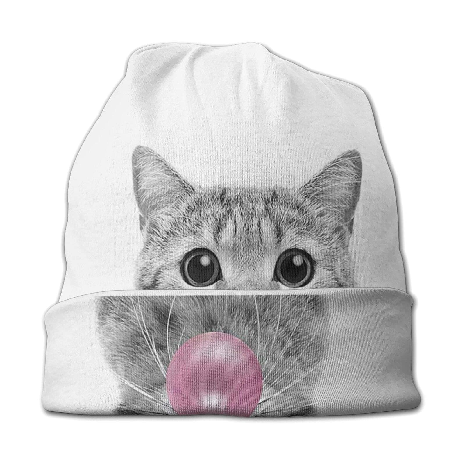 Animal Cute Cat Pink Bubble Gum Art Baggy Slouchy Beanie Chemo Hat Cancer Headwear Knitted Hats Scarf Nightcap for Women Men