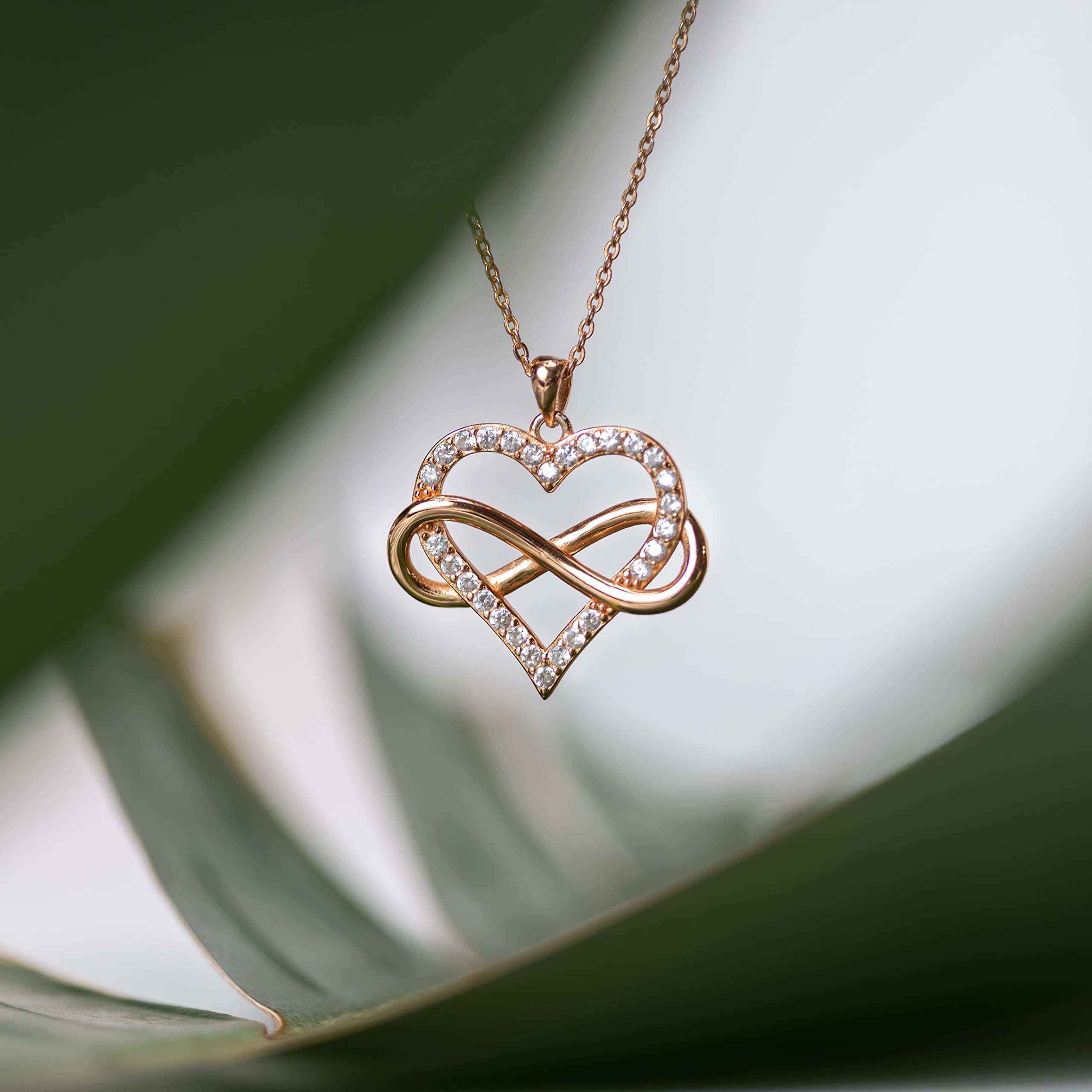 Sash & Soph Infinity Heart Necklace for Women. Rose Gold Plated 925 Sterling Silver Heart Necklace for Girlfriend, Love Heart Pendant on 18" Chain with 2" Extender