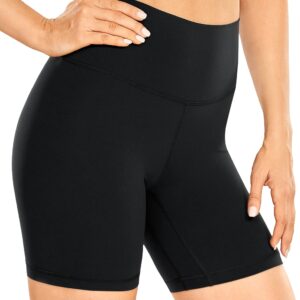 CRZ YOGA Women's Brushed Naked Feeling Biker Shorts 6'' - High Waist Matte Workout Gym Running Spandex Shorts Black Medium