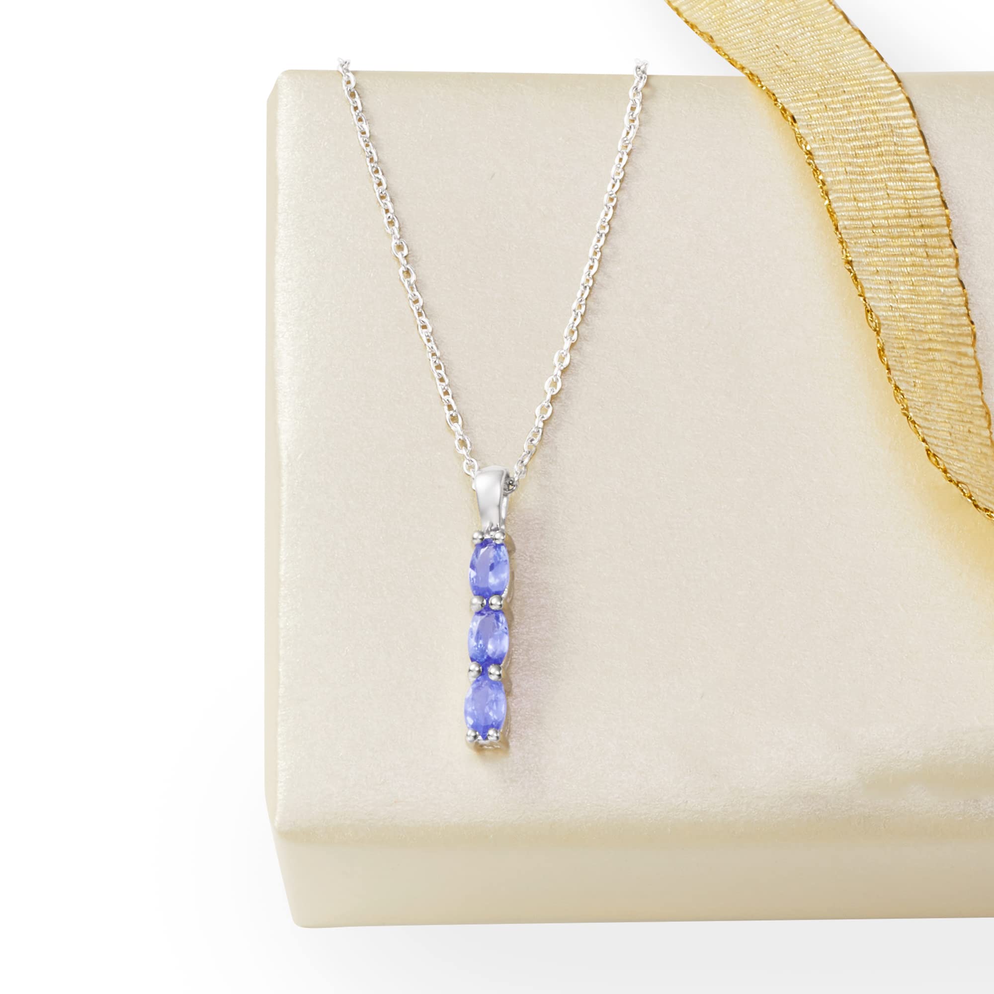 Ross-Simons 0.70 ct. t.w. Tanzanite Linear Pendant Necklace in Sterling Silver. 20 inches